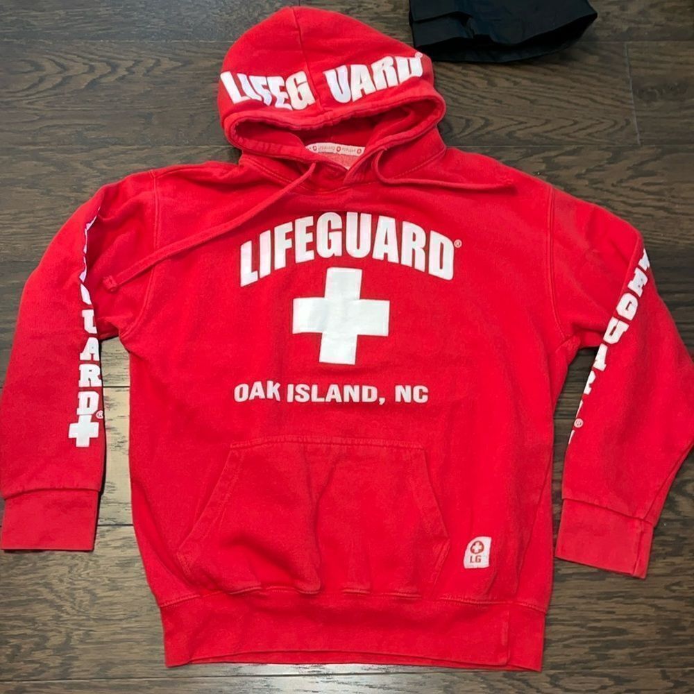 Oak Island NC North Carolina Hoodie Hooded Lifeguard Beach Sweatshirt Jacket M